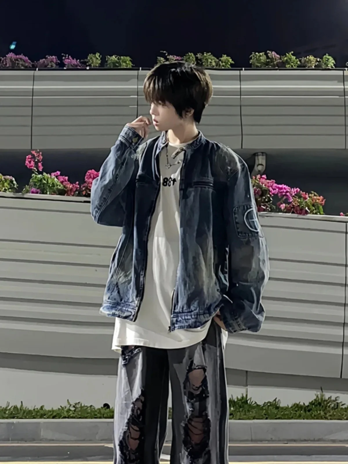 

American Retro Waed Denim Jaet Men's Spring Autumn Sle y Clothing Jaet Cool Design Sense Jeans irt