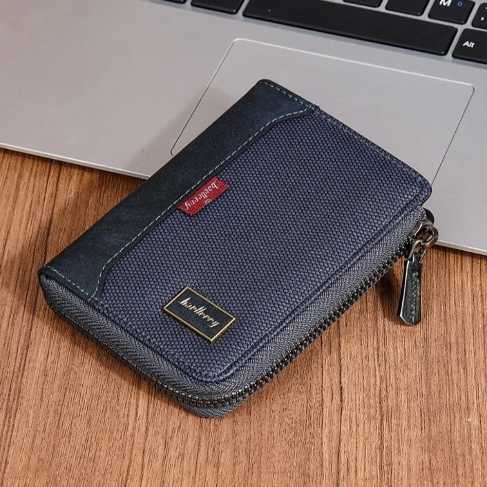 Fashion PU Leather Men's Wallet Multi-functional Large Capacity Short Card Bag Square Zipper Closure Business Wallet Male