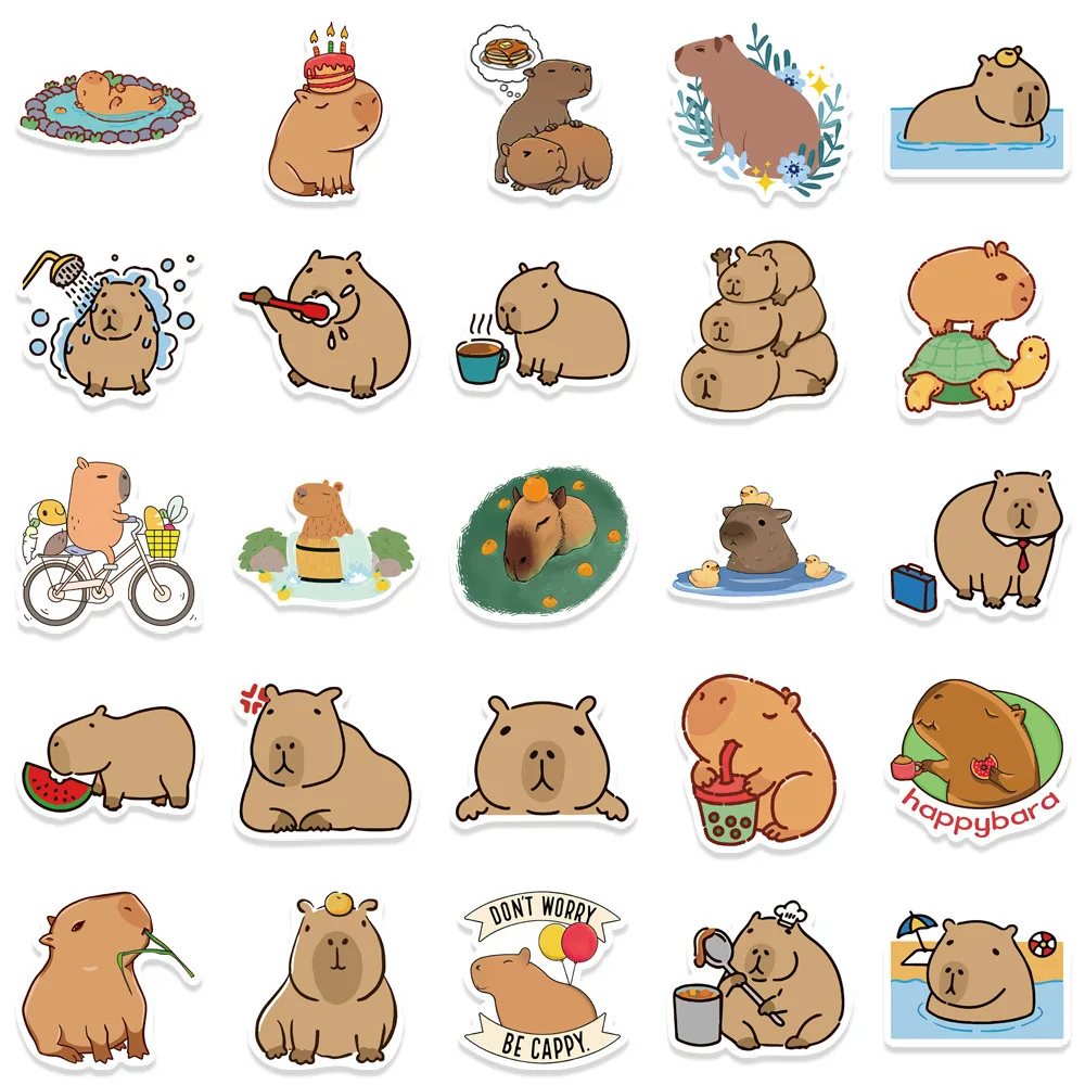 Stiker grafiti anak, 10/30/50 buah kartun Capybara tahan air stiker hiasan estetika Laptop ponsel gitar Scrapbook stiker anak-anak