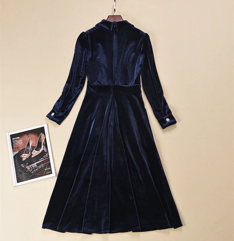 Kate Middleton Dress Women 2025 New Arrival Autumn Winter Long Sleeve Elegant Luxury Vintage Velvet Lady Pleated A Line Dresses view 3