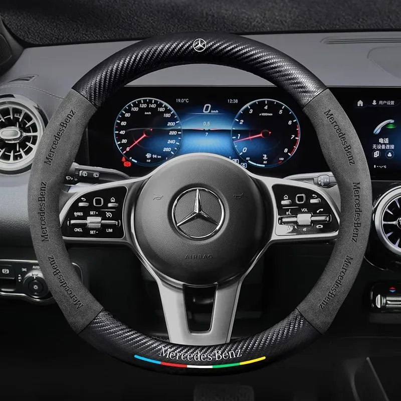 

Mercedes Benz A B C E V S Class GLA GLB GLC GLK GLS SLK CLA CLS Sprinter Vito ML SL Автомобильный чехол на руль из углеродного волокна и замши