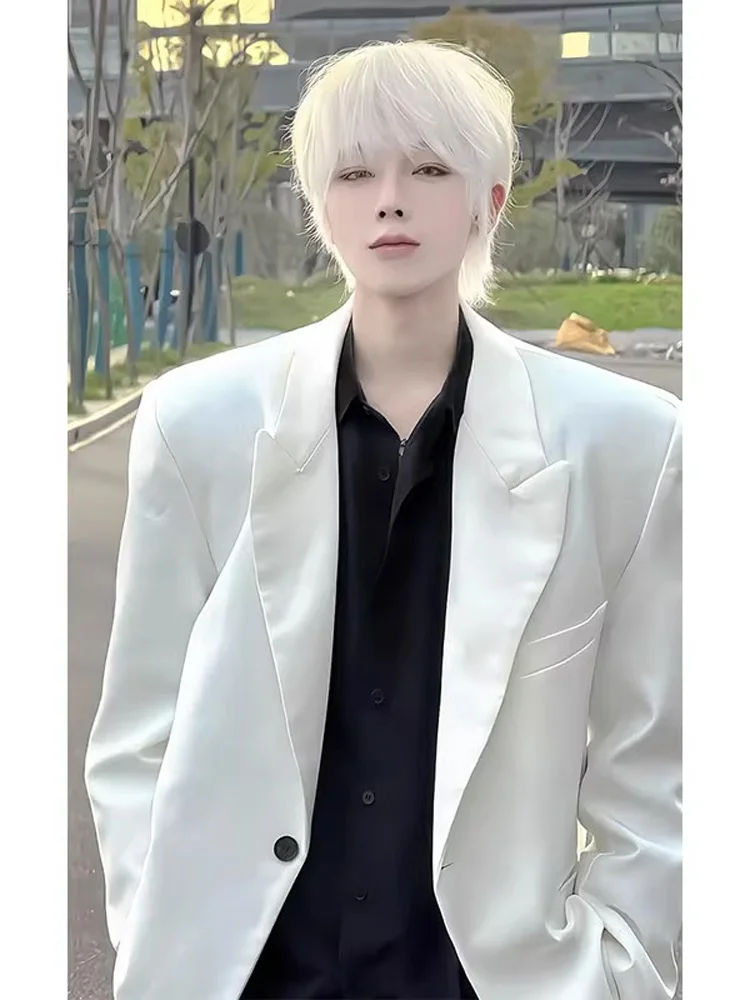 

Casual Sle White oulder Padded Men's Suit Jaet High-End Feeling Korean Sle Faion Brand Youth Long Sve Spring