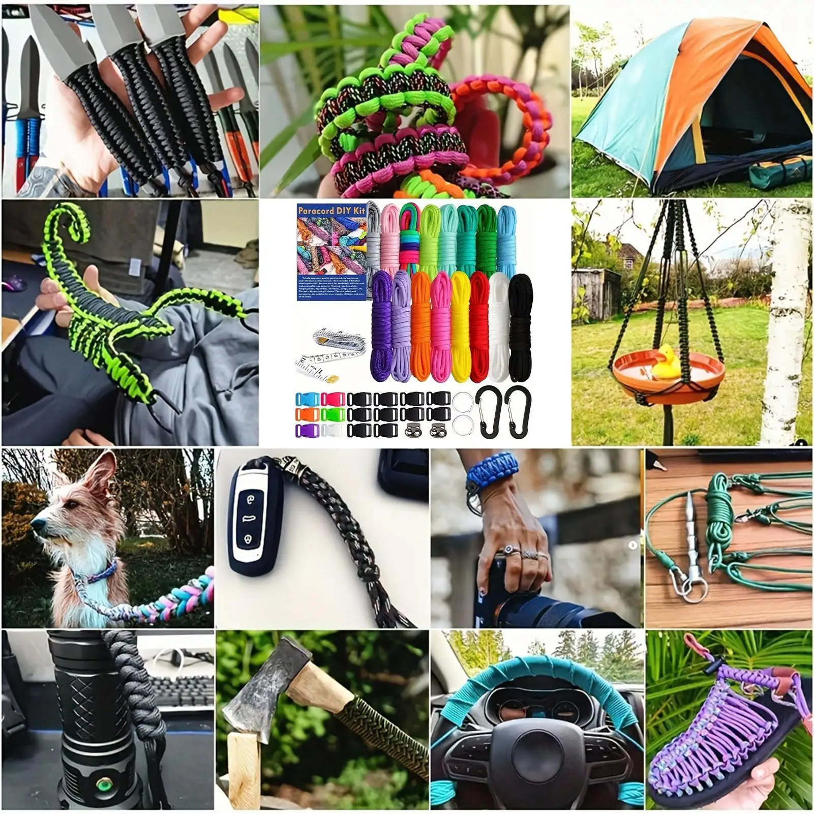 Paracord Set 16-Color With Carabiners Buckles Key Rings Making Paracord Variety Pack Craft Kits For Home Camping Hiking Bracelet