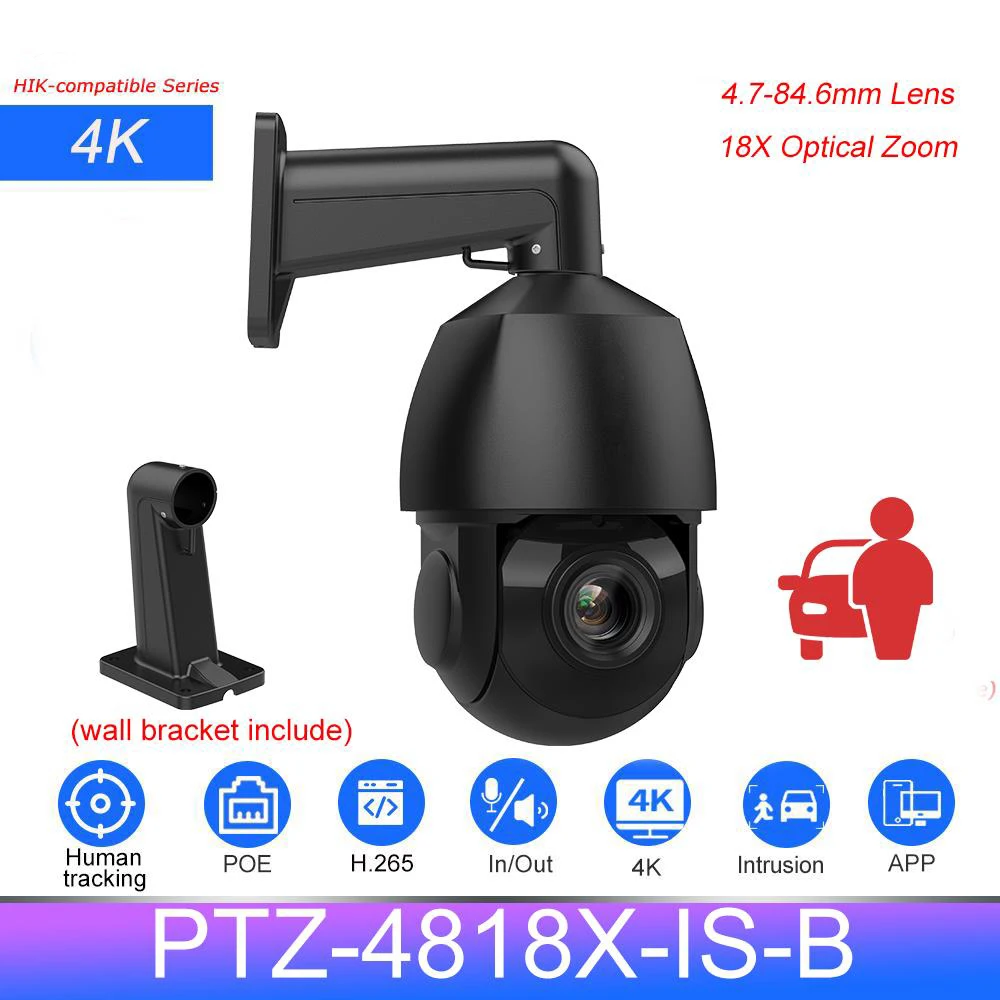 

Hikvision Compatible 5MP 8MP PTZ IP Camera 18X Zoom PoE 2-way Audio SD Card slot Human auto-tracking Plug&Play HIK NVR