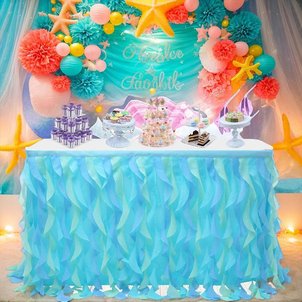 1PC Curly Willow Tulle Ruffle Table Skirt for Rectangle Tutu Table Skirt for Wedding Bridal Shower Baby Shower Birthday Party