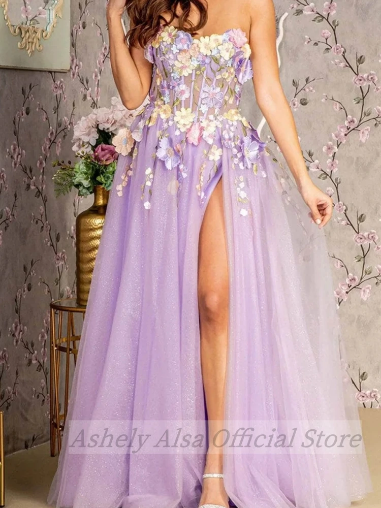 Custom Made Lilac Prom Dresses Women Flower Applique A Line Princess Girls Formal Evening Dress Wedding Party Gown Homecoming