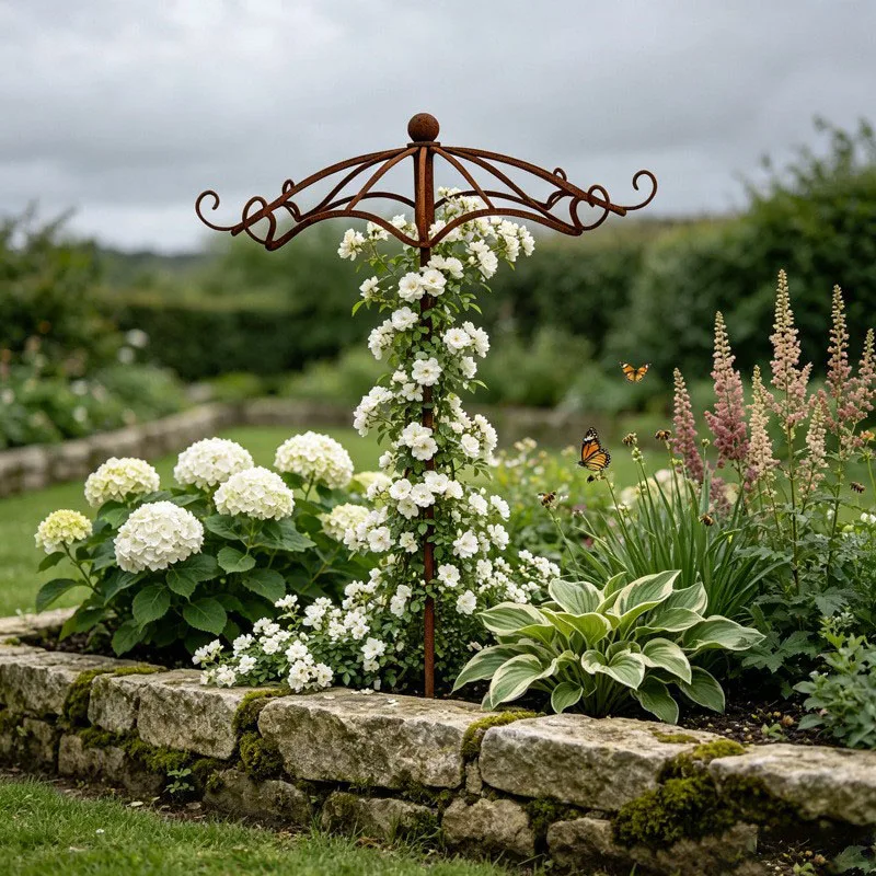Umbrella Shaped Metal Garden Vine Frame Flower Stand Retro Rusted Plant Support Suitable Climbing Plants Roses Outdoor Lawns