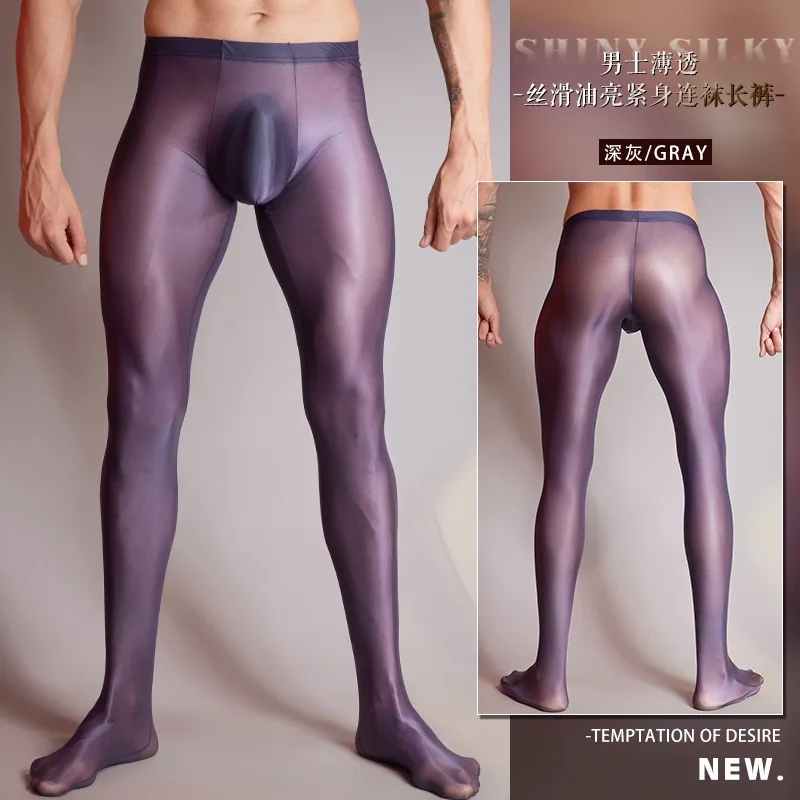 Ultra-thin See Through Seamless Men Tights Leggings Male Sexy Low Waist Sheer Elastic Stockings Sleep Bottoms