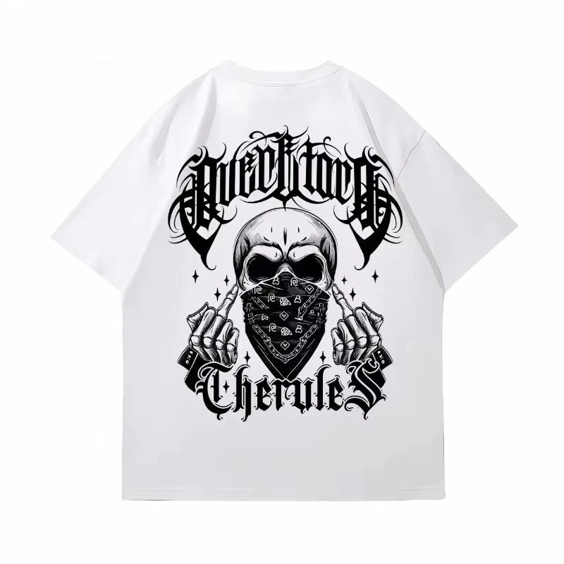 

Summer American Street Style Chicano Monogram Short-sleeved Men's and Women's Loose Pure Cotton Hip-hop T-shirts