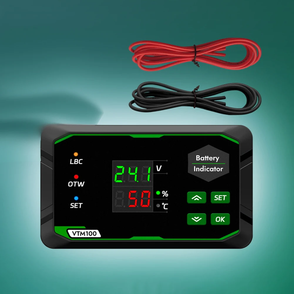 VTM100 Power Indicator for Home Workshop and Solar Installations DC 7-100V Voltage SOC and Temperature Readout