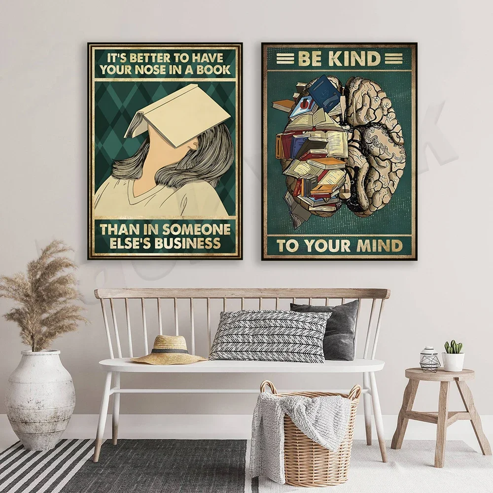 أحب قراءة الكتب، ملصق عتيق لكتب قراءة الفتاة، كن لطيفًا بعقلك، ديكور المكتبة، هدايا الطالب الذي يذاكر كثيرا #4