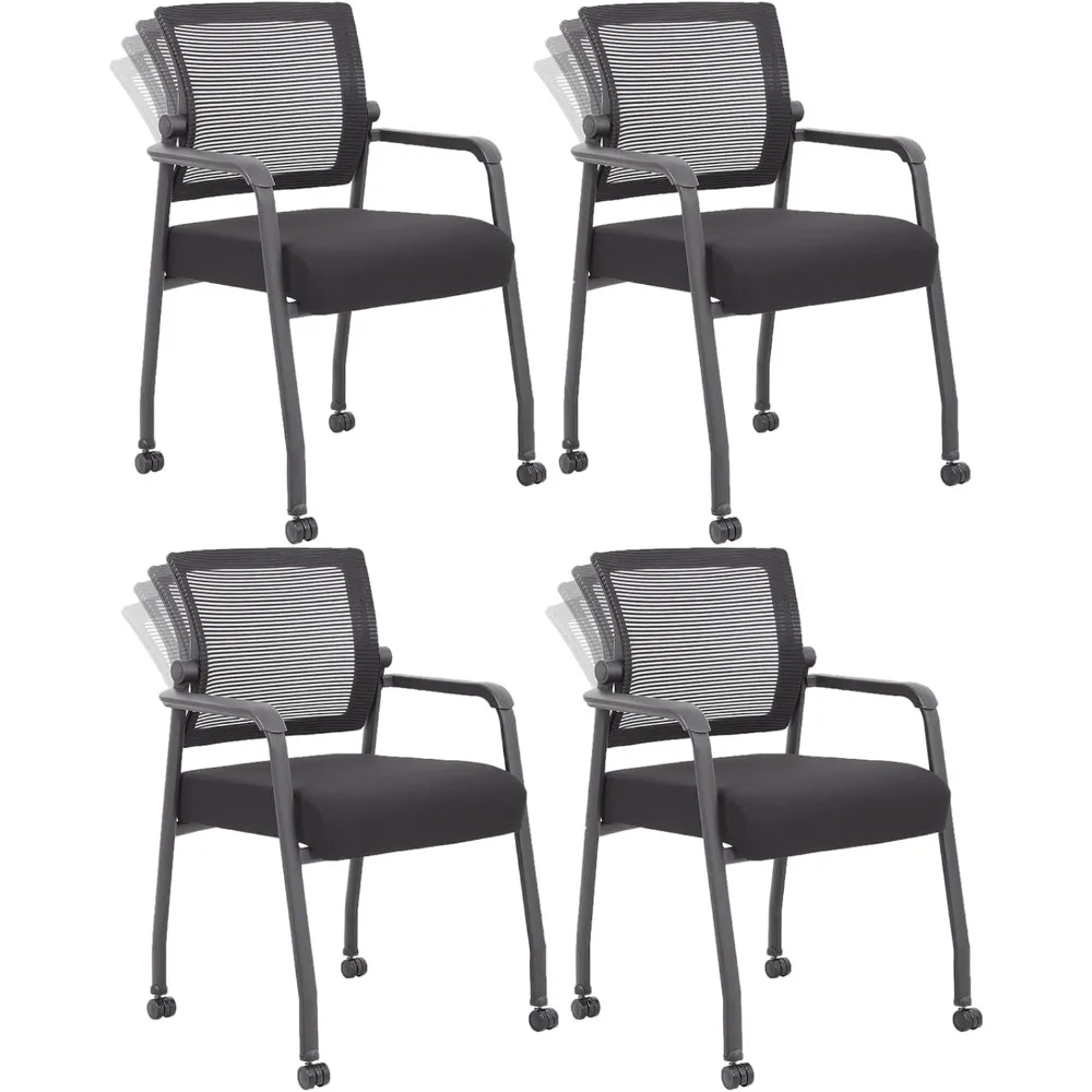 Cadeiras de encosto de malha com rodas ajustáveis Apoio lombar ergonômico Assentos espessados Almofada de mesa para sala de espera, 4 Pack