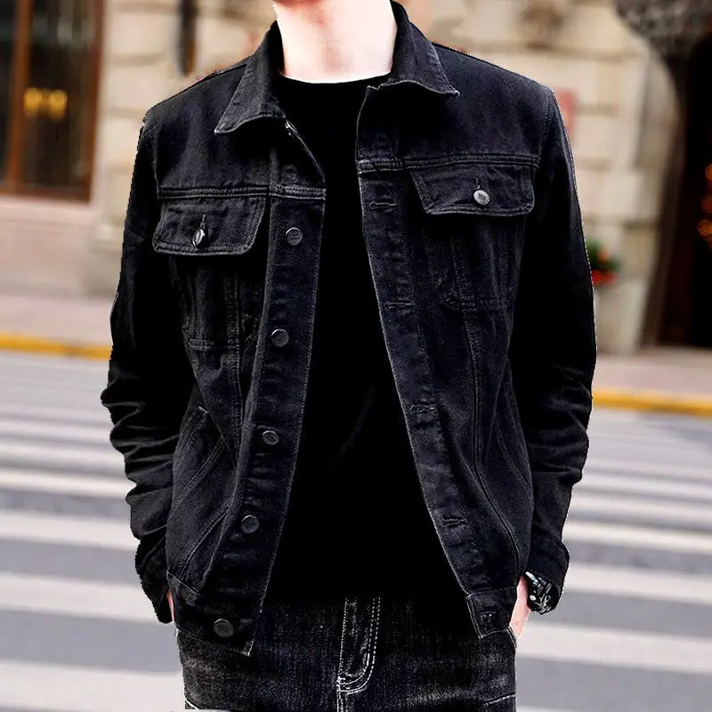 

Embroidery Men Denim Jackets Loose Tooling Coat Lapels Multi-pocket Spliced Designs Single Breasted Tops Fashion Men's Jacket