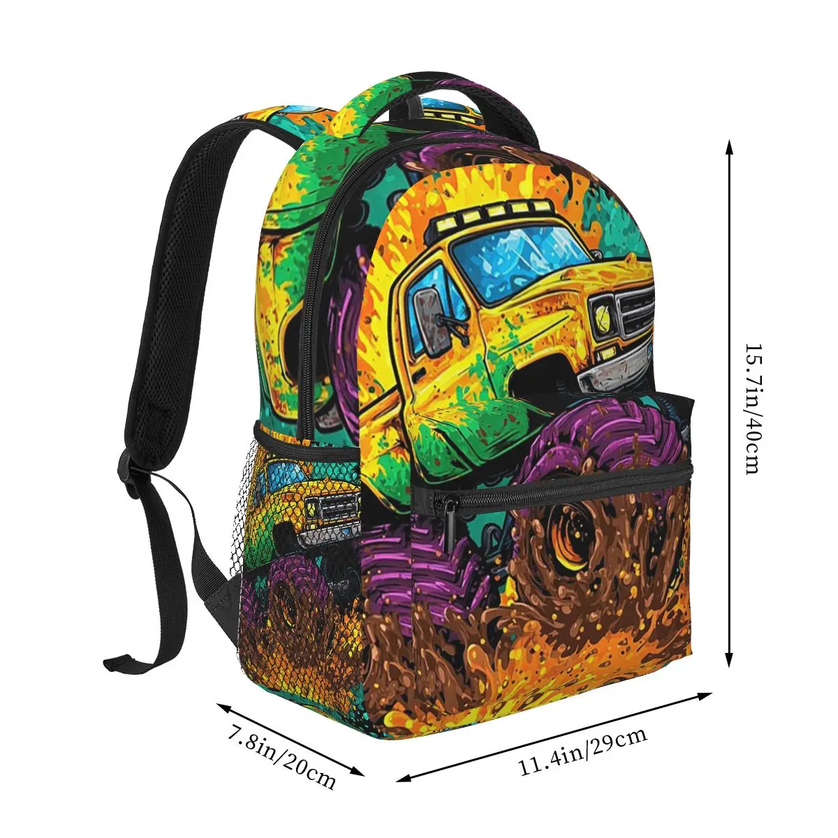 Cool Flame Off Road Vehicle Print Student Backpack School Bag Hiking Travel Daypack for Men Women Fashion Bookbag Shoulder Bags