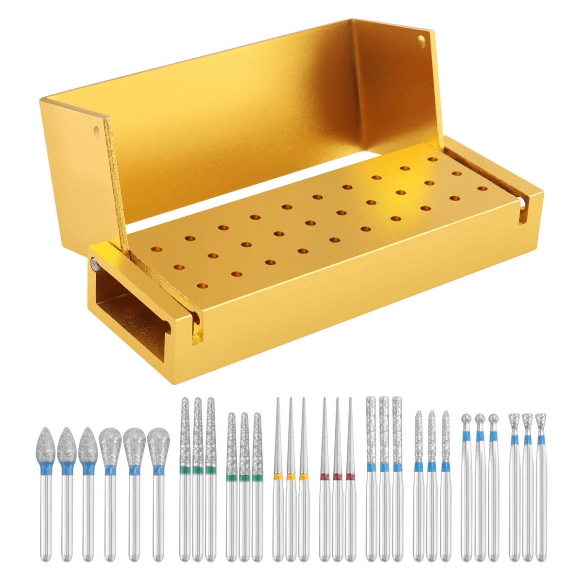 

30Pcs/Set Dental Diamond Burs Drill +Block High Speed Handpiece Holder Alumimum Instrument for Teeth Whitening