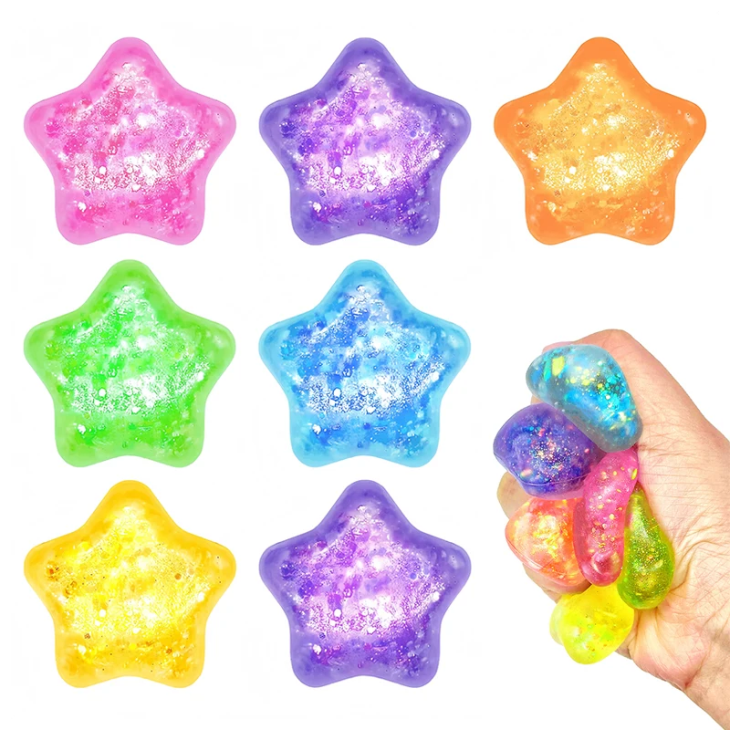    Glitzer-Maltose Mini-Stern Quetschspielzeug Lustiger Langsam Zurückfedernder Stressball ASMR Sensorisches Stressabbau-Fidget-Spielzeug für Erwachsene
