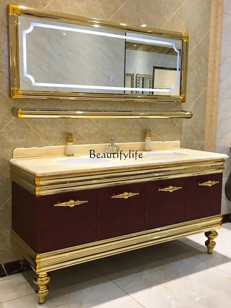 FG-*Customized new Chinese stainless steel bathroom cabinet natural marble light luxury washbasin cabinet combination