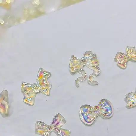 50PCS Auroras Clear Resin Bow Heart Nail Art Charms Cute Bear Butterfly Glitter Nails Decoration Supplies Jewelry Accessories