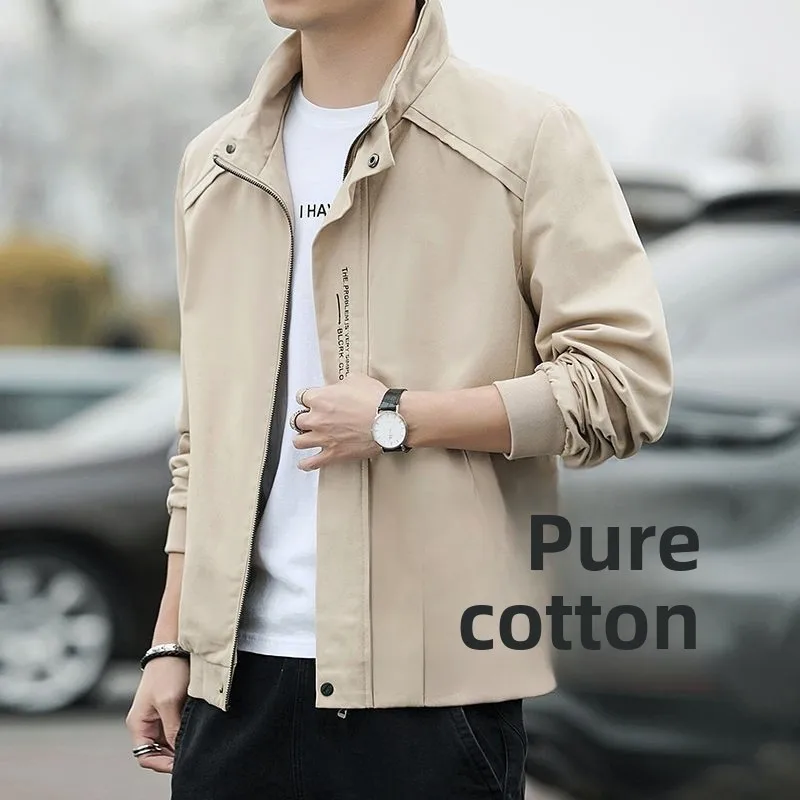 Reine Baumwolle Slim Fit Stehkragen Jaet für Männer Warm Fce Gefüttert Herbst Oberbekleidung Jugend Faion Vielseitiger Freizeitmantel