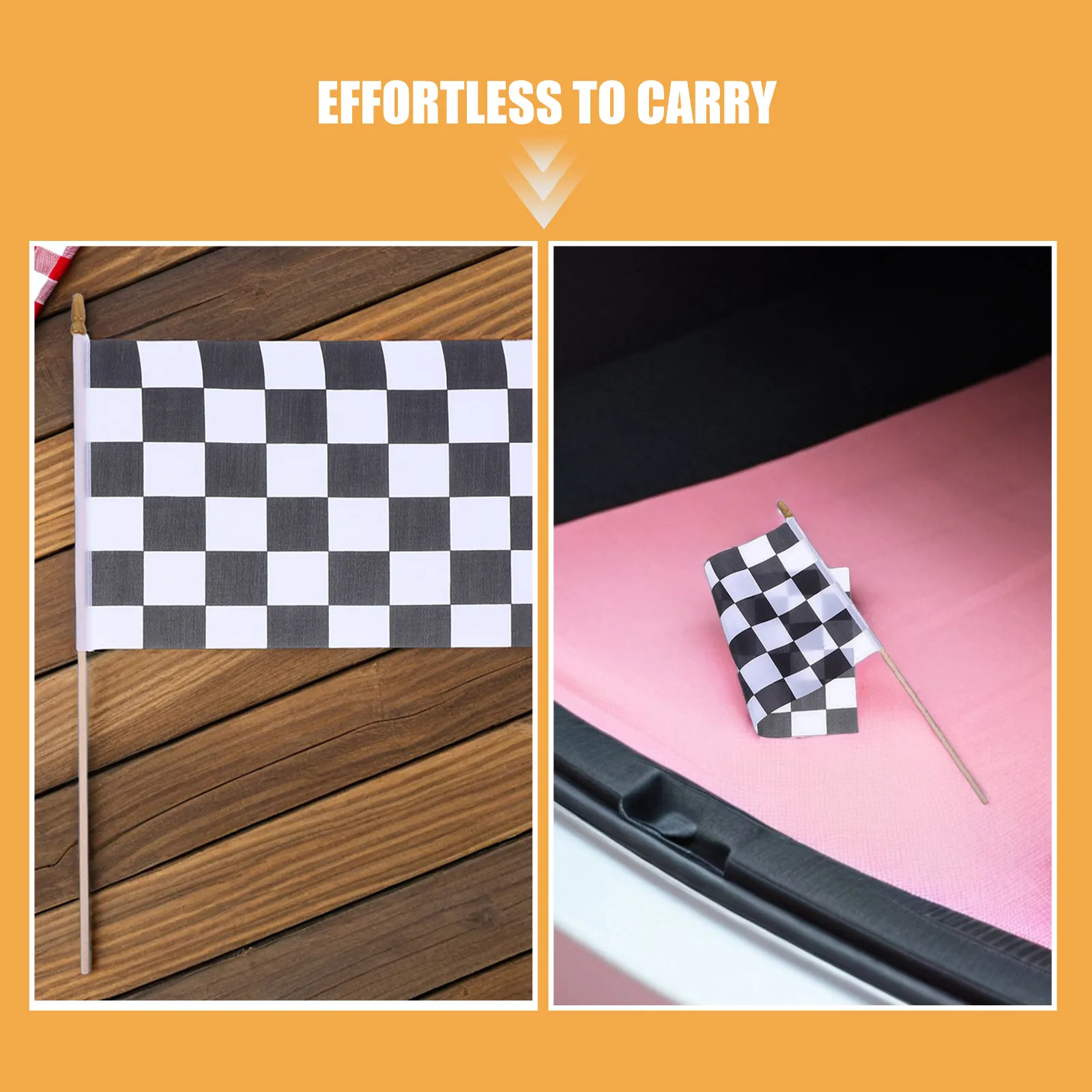 24Pcs Checkered Flags on Wood Pole Racing Game Flags 16x12 Black White Checkered Flag Hand Party Supplies