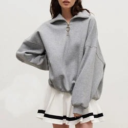 Women's Oversize Fleece Lapel Zipper Sweatshirt 2024 Autumn and Winter New Chic Streetwear Loose Casual Ladies Sweaters