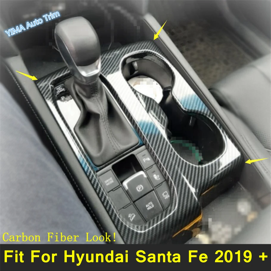 

Carbon Fiber Car Center Gear Shift Panel Water Cup Holder Frame ABS Accessories Cover Trim For Hyundai Santa Fe 2019 2020 2021