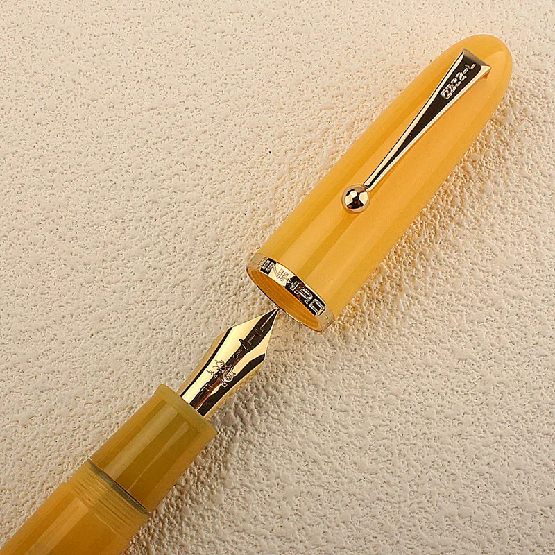 Imagem -04 - Batimento do Coração Jinhao-9019 Caneta-tinteiro f m Nib Jade Vivid Amarelo Tamanho Grande Resina Escritório Caneta de Escrita com Conversor Grande