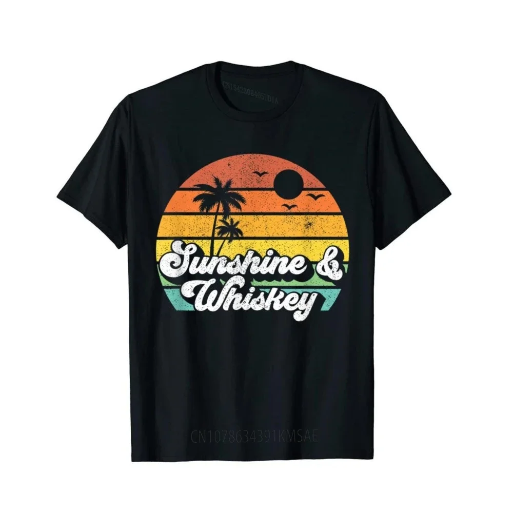 Sunshine And Whiskey Retro Vacation Summer Quote Women Gift T-Shirt Print Cotton Mens Tees Camisas Hombre Slim Fit T Shirts