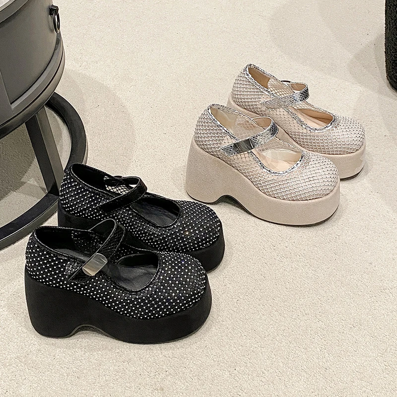 

Women's Hollow Breathable Thick Heel Fashionable Thick-soled Low-top Shoes Summer New Solid Color Round Toe Shallow Mouth Loafer