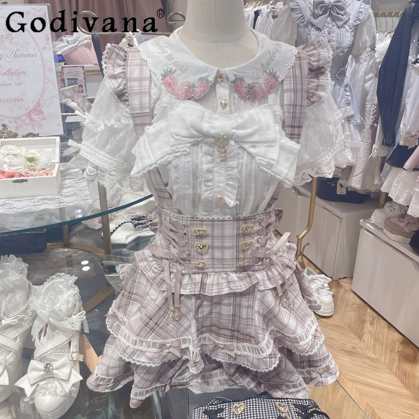 

New Spring Japanese Liz Shirts Mass-produced Sweet Lolita Strawberry Shirt Cute Girl's Long-sleeved Elegant Princess Blouse Top