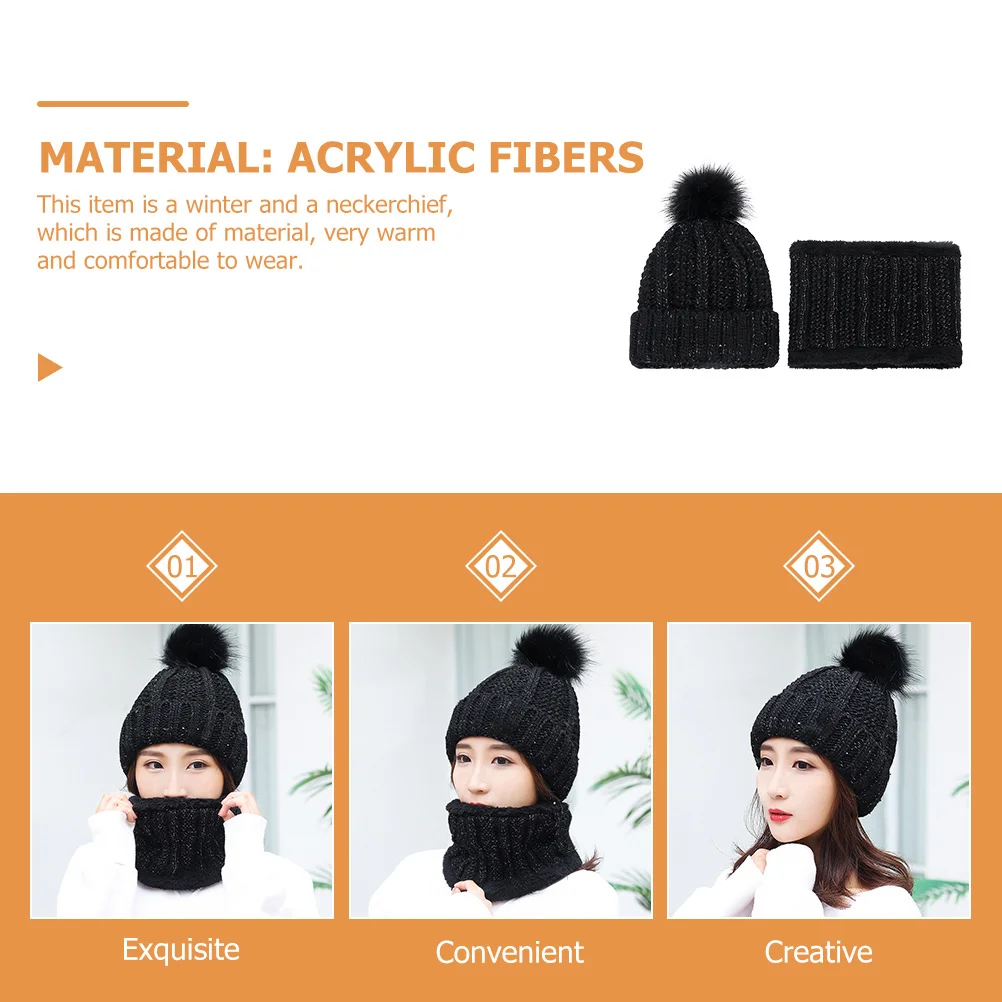 سميكة الخريف الشتاء محبوك قبعة الرقبة الحرس الأسود وشاح مجموعة للنساء الدافئة غزل الصوف قبعة مريحة أنيقة الاستخدام في الهواء الطلق