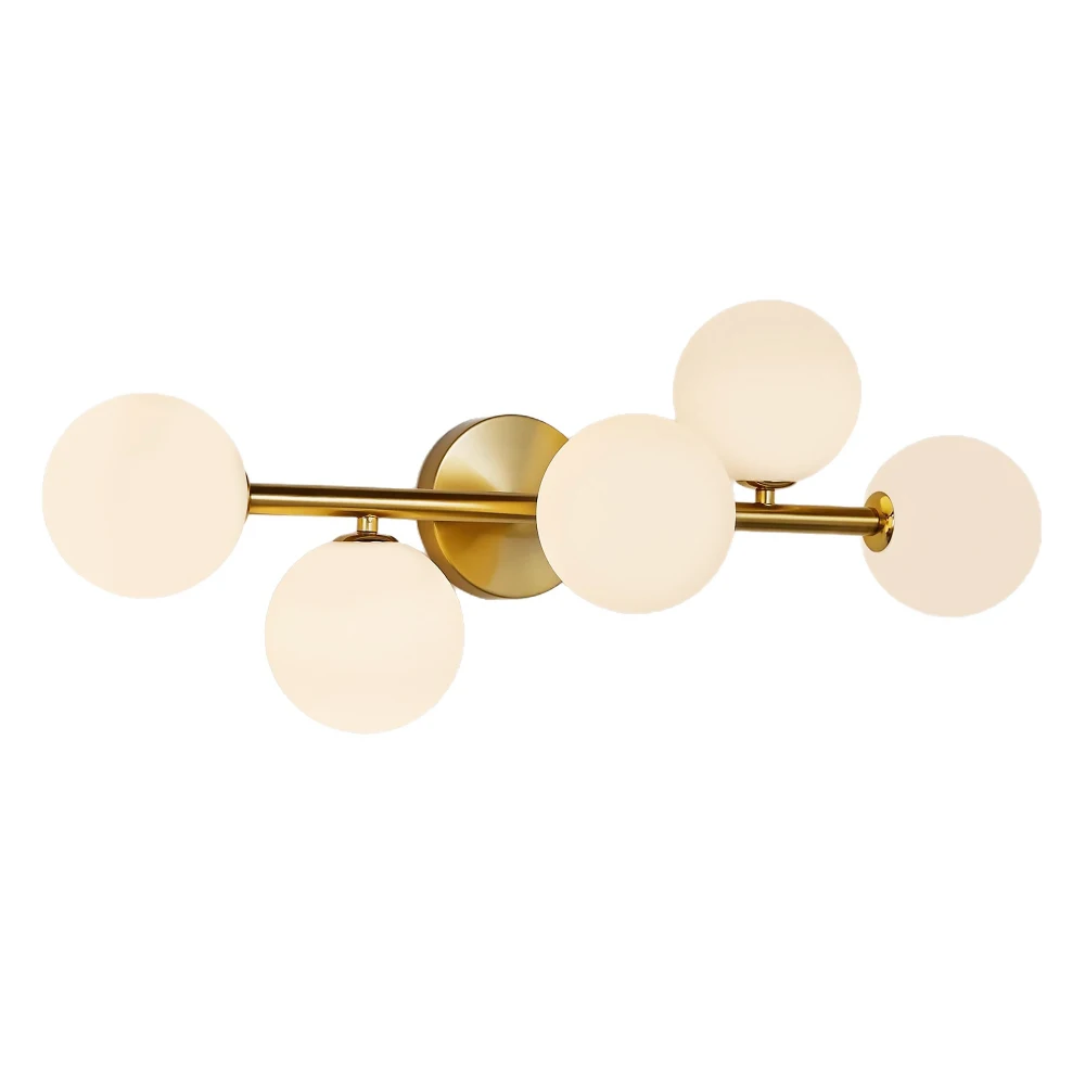 

5-Light Mid-Century Gold Bath Light, 3CCT Dimmable LED with Milk Glass for Kitchen/Dining