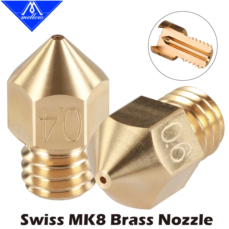 Mellow Brass Swiss MK8 Nozzle M6 Thread For 1.75MM Filament  3D Printers Hotend J-head Cr10 Heat Block Ender 3 Tornado hotend