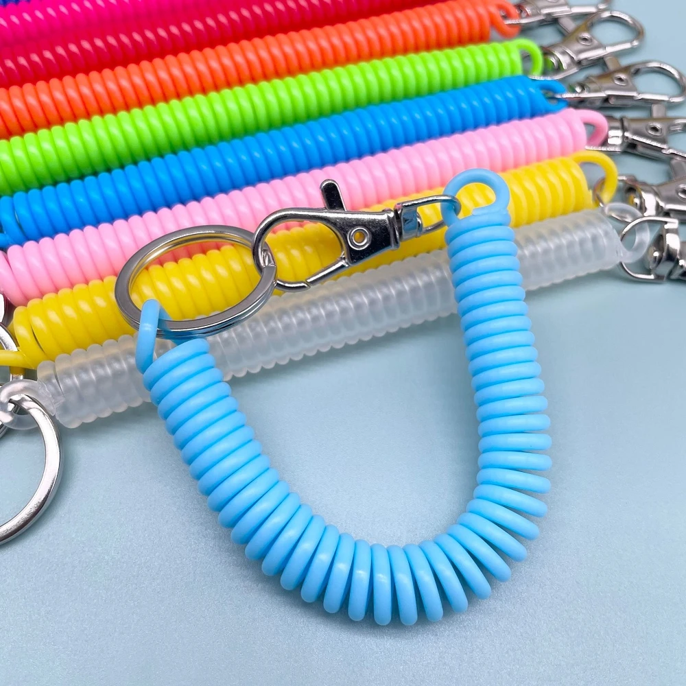 Colourful Retractable Spring Coil Keychain Anti-Lost Stretch Cord Safety Keyring With Metal Lobster Clasp For Girls Phone Wallet