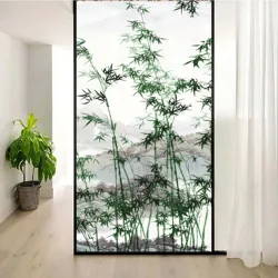 Green Plant Pattern Privacy Windows Film No Glue Static Cling Decorative Stained Glass Window Stickers