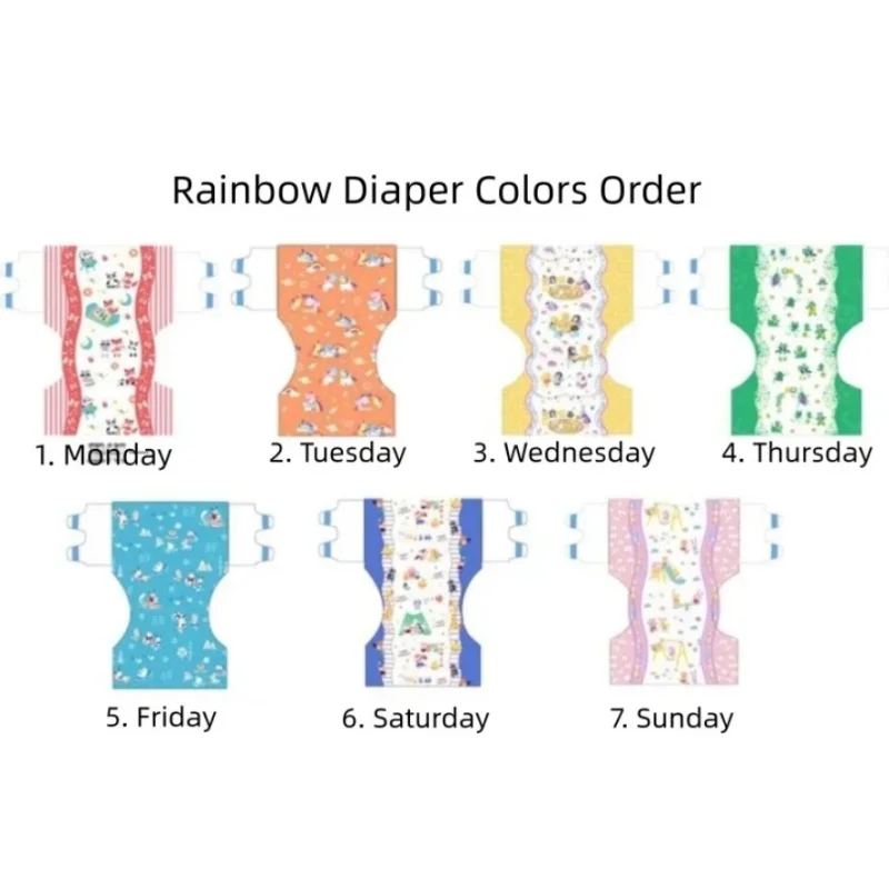 

ABDL Adult Baby Diapers Briefs Rainbow Week Nappies Super Cute 6000ml High Absorption Pull-up Pants 1 Pack Of 7 Pieces Panties