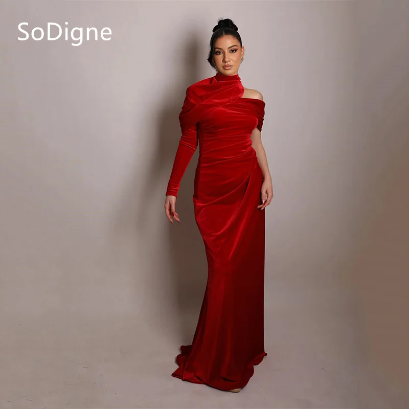 

SoDigne Velvet Saudi Arabia Evening Dresses Luxury Floor-Length Pleated Party Dress Femininity Classic Prom Gowns Customized