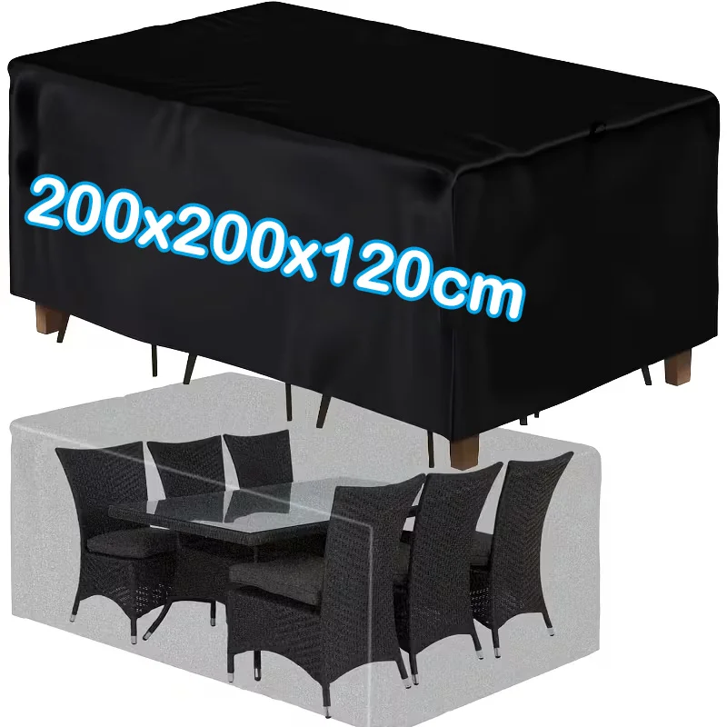200x200x120cm Garden Furniture Cover, Black 210D Oxford Fabric Cover, Suitable for Patio Table and Chair Sets