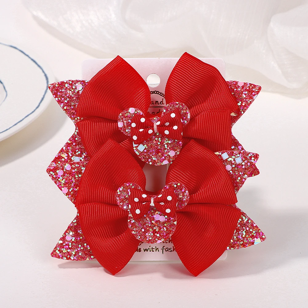 2 stuks/lot 3,9 inch grote strikken haarclips voor kleine meisjes cartoon feest hoofdband zoete polka dot strik haarclip set