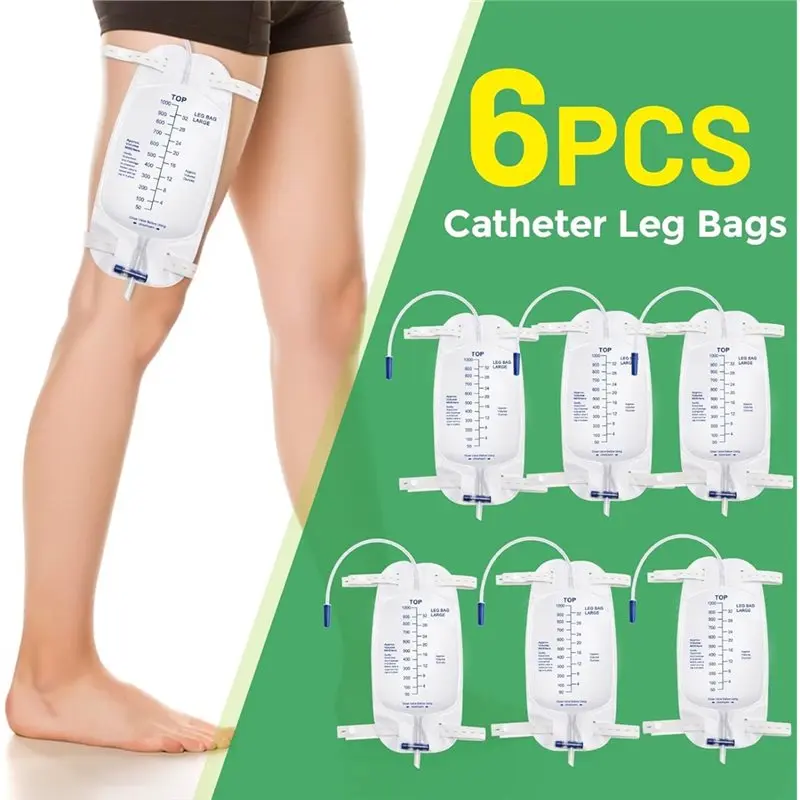 6Pack Leg Bag Urinary Drainage Bag Adjustable Cloth Straps Anti-Reflux Chamber,Splash-Resistant Drain Valve