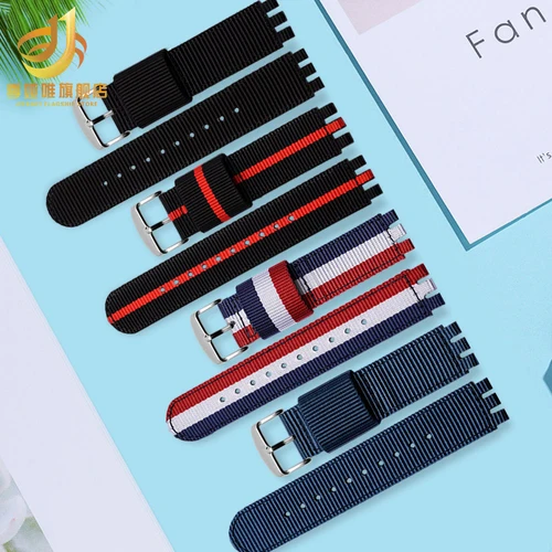 Imagen 2 del producto Correa de reloj para SWATCH YCS YAS YGS IRONY, correa de nailon transpirable de 17mm y 19mm, correa de lona roja y azul, accesorios de reloj para hombre y mujer