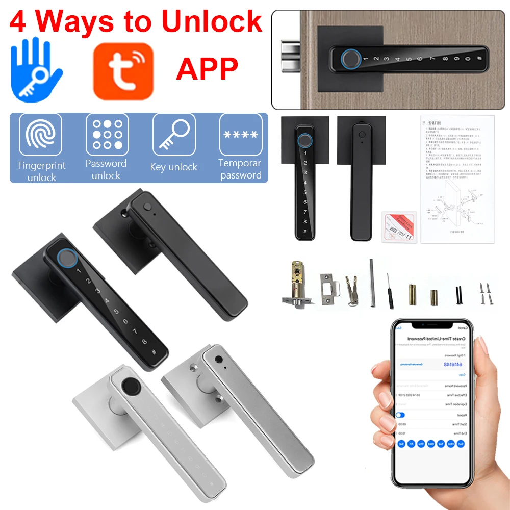 

TUYA Mobile Phone Remote Unlock Fingerprint Password Key Temporary Password Ttlock APP Smart Lock Digital Electronic Door Lock