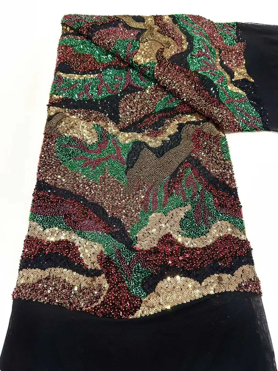 2025 African Nigerian High-Quality Sequins Tulle Lace Fabric for Prom Embroidery Dresses Beads Sewing Net Cloth 5Yards