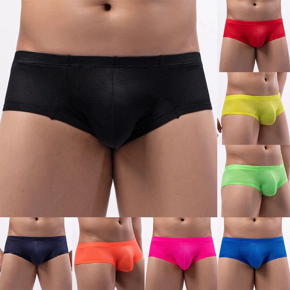 Soft and Stretchy Nylon Men\'s Underwear in Low Waist Half Hip Wrap Bikini Briefs Design U Pouch Panties Shorts Included