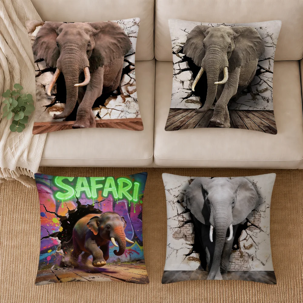 Elephant Break Through The Wall Lifelike Cushion Cover Soft Pillowcase Double Sided Sofa Home Living Room Decor Bed Hogar Gift