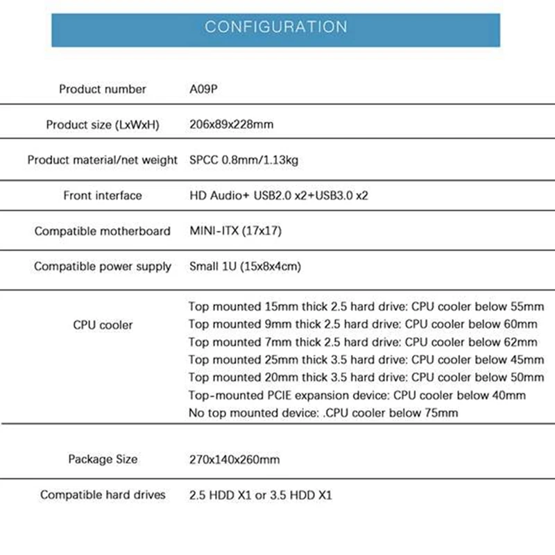 A09P Black Mini Itx Case Htpc Chassis Game Computer Can Stand Or Lie Down For Small 1U Power Supply