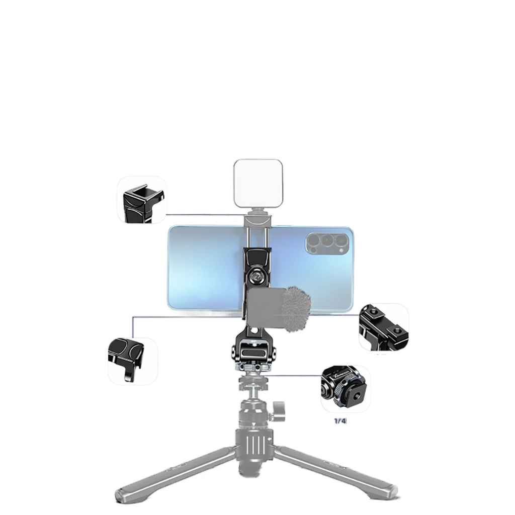 Vertical Metal Phone Holder Clamp with 3 Cold Shoe 360° Rotatable Tripod Mount for Iphone Android Smartphone Tripod Adapter image 6