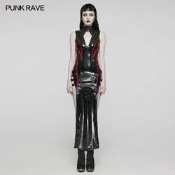 PUNK RAVE Women's Sexy Punk Creative Border Design Slit Dress Party Club Fashion Black Dresses Two Colors Available