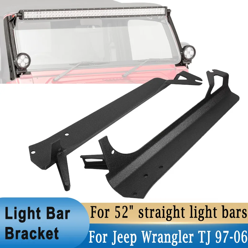 

52 inch Straight LED Light Bar Bracket For Jeep Wrangler TJ 1997-2006 Off-Road Windshield A-pillar Work Light Base Holder Kit