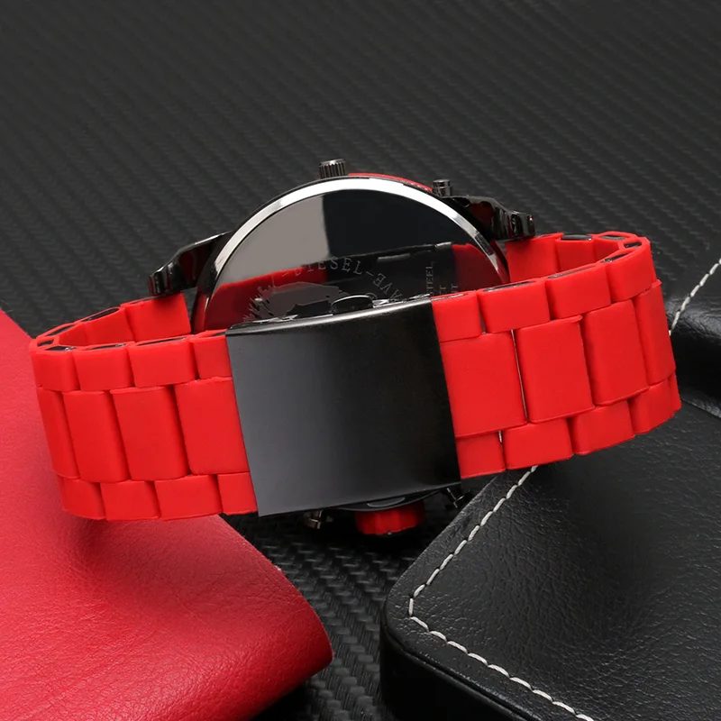 مقاوم للماء سوار سيليكون حزام (استيك) ساعة 26 28 مللي متر للديزل DZ7396 DZ7370 DZ428 المطاط والفولاذ المقاوم للصدأ حزام الساعات رجالي